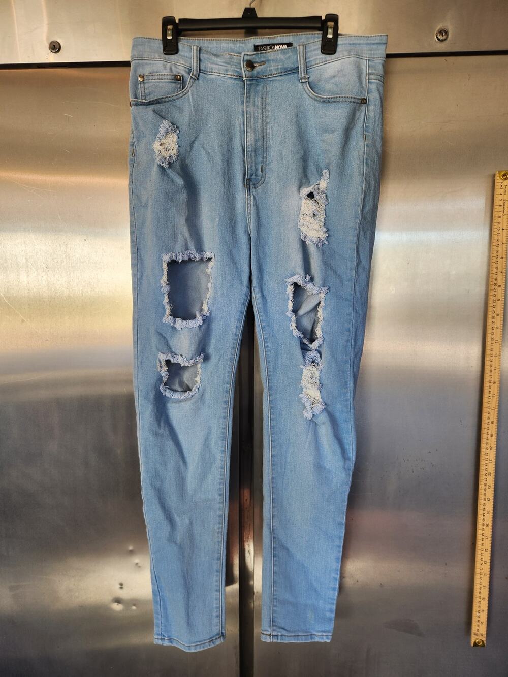 Fashion Nova Womens Plus Skinny Jeans 1X Distressed Ripped Light Wash High Rise